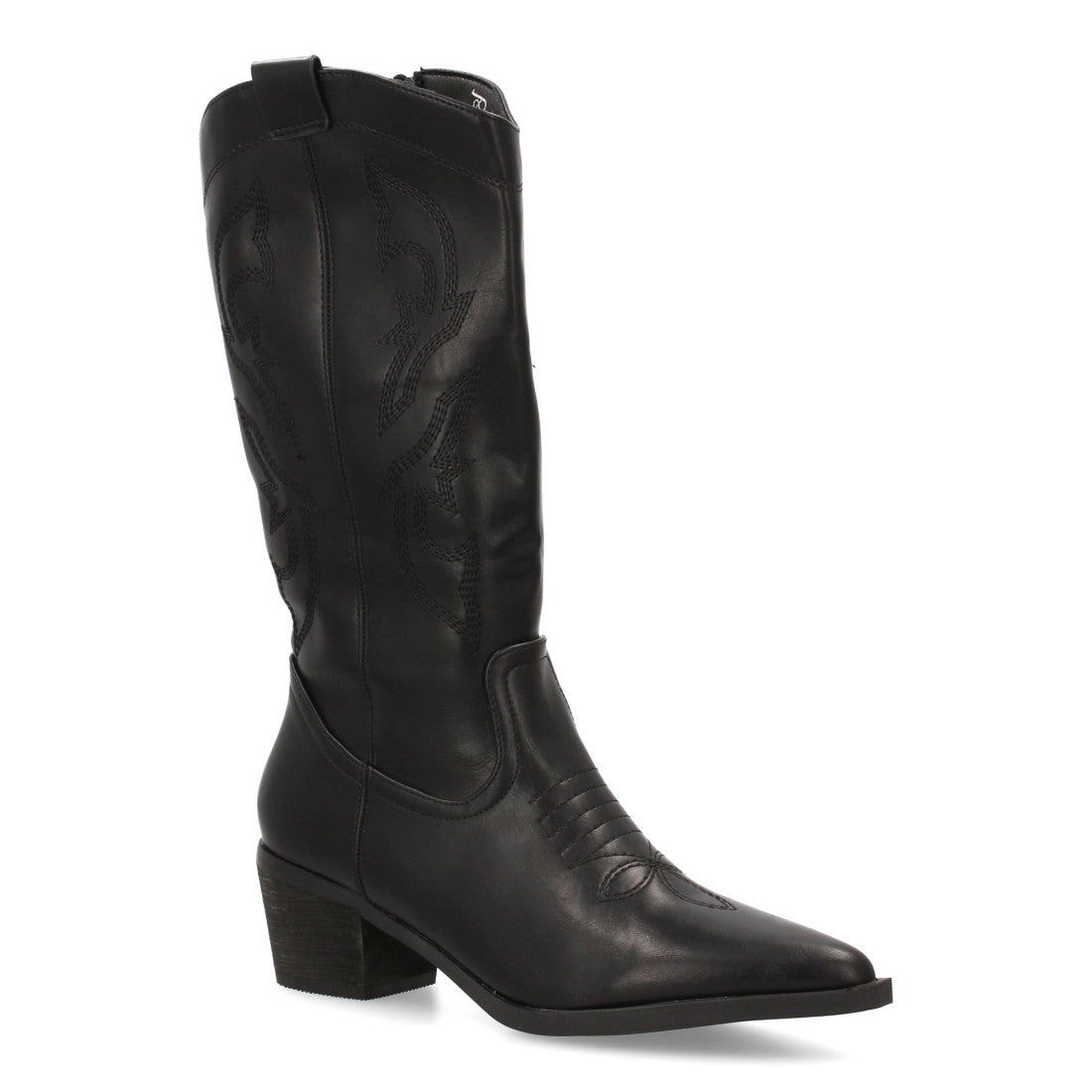 Botas Cowboy con Caña Alta y Bordado Lateral - Negro