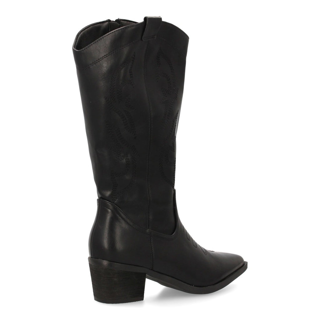 Botas Cowboy con Caña Alta y Bordado Lateral - Negro