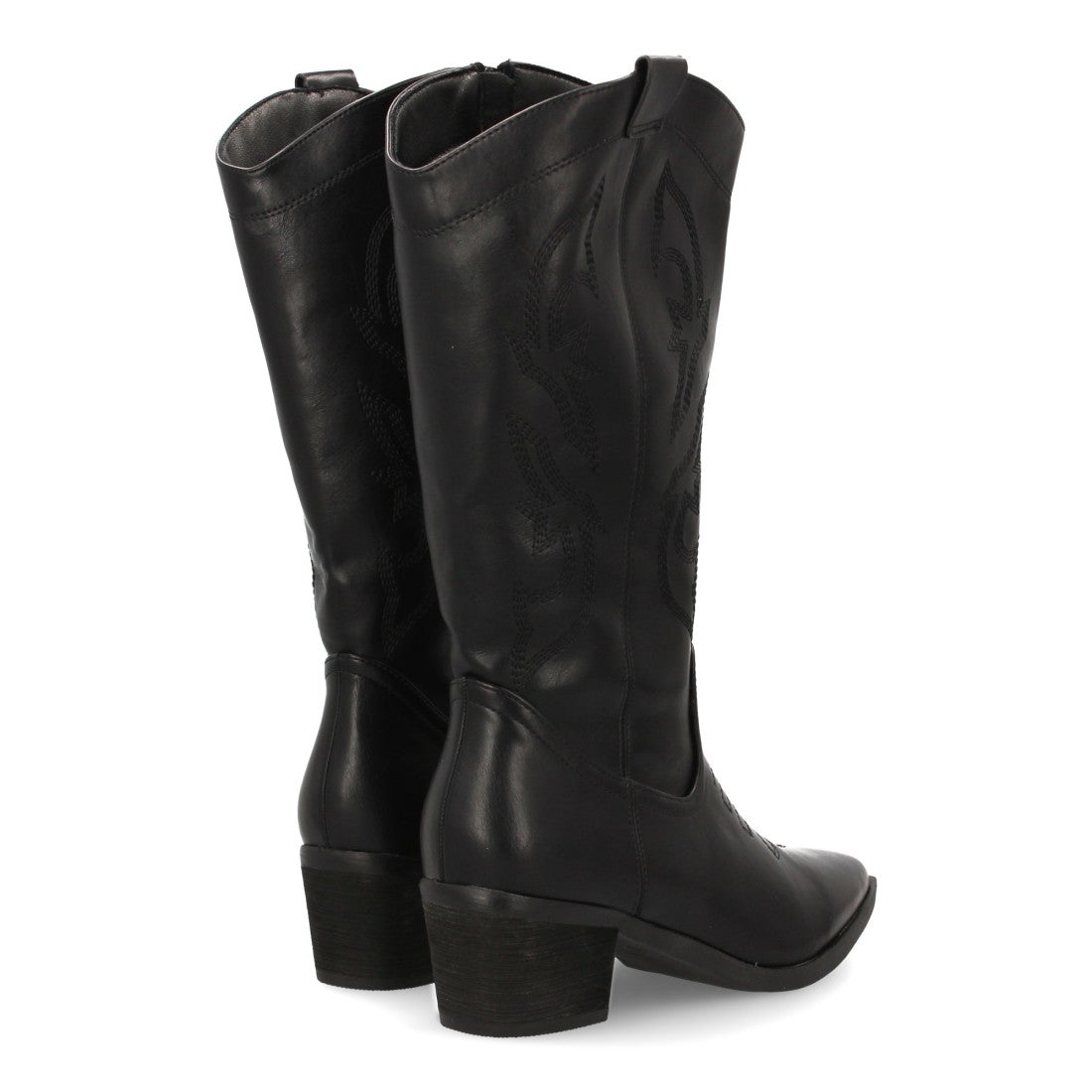 Botas Cowboy con Caña Alta y Bordado Lateral - Negro