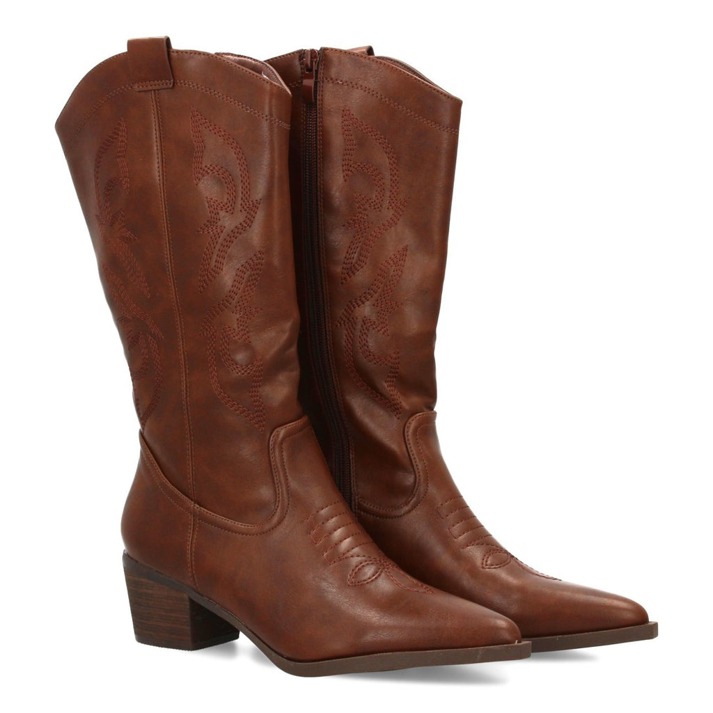 Botas Cowboy con Caña Alta y Bordado Lateral - Marrón