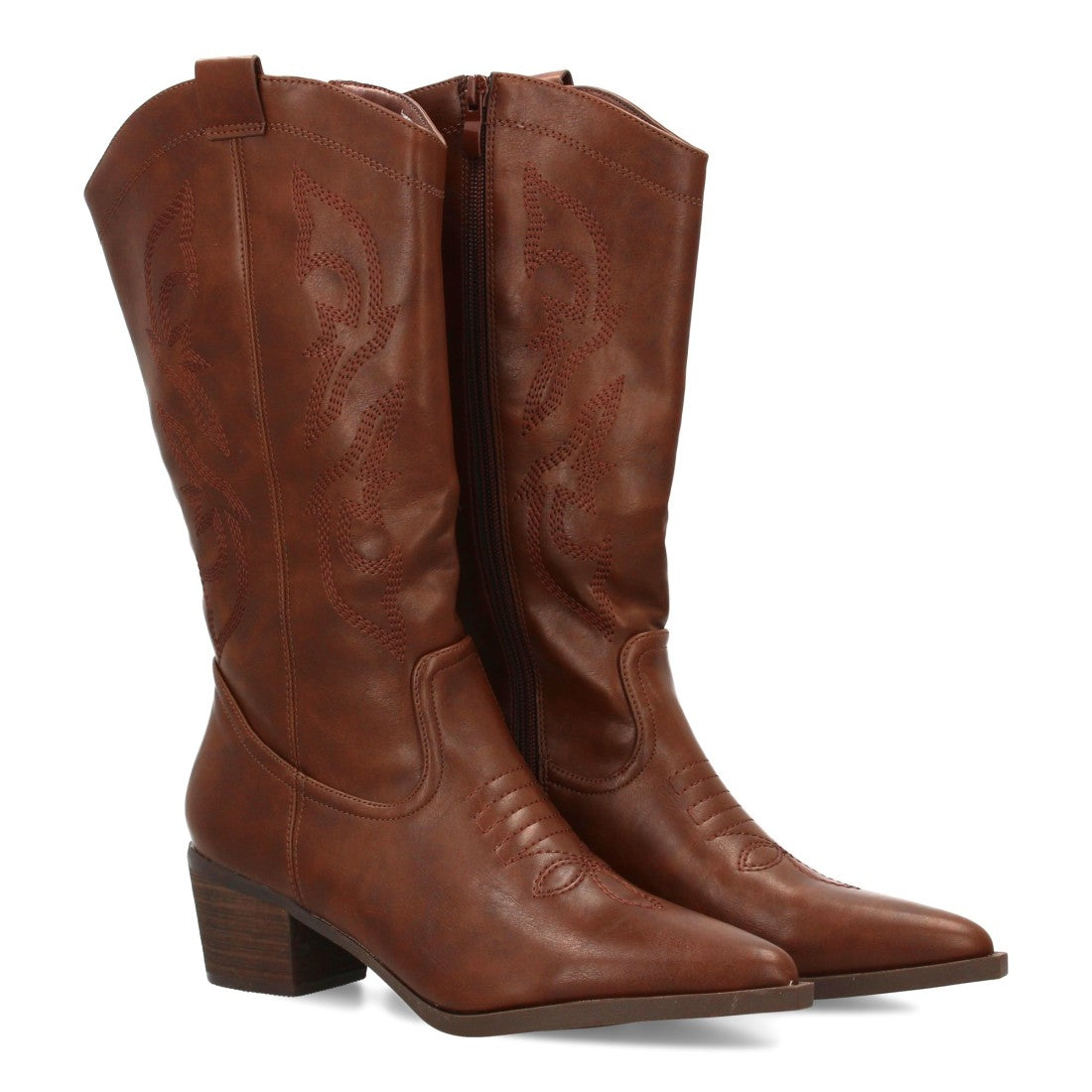 Botas Cowboy con Caña Alta y Bordado Lateral - Marrón