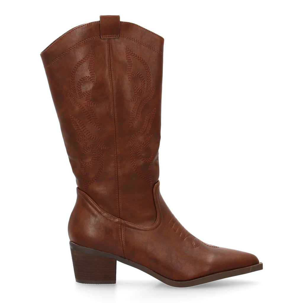 Botas Cowboy con Caña Alta y Bordado Lateral - Marrón