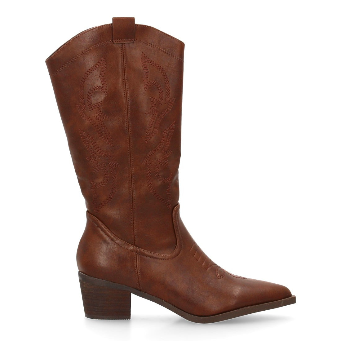 Botas Cowboy con Caña Alta y Bordado Lateral - Marrón