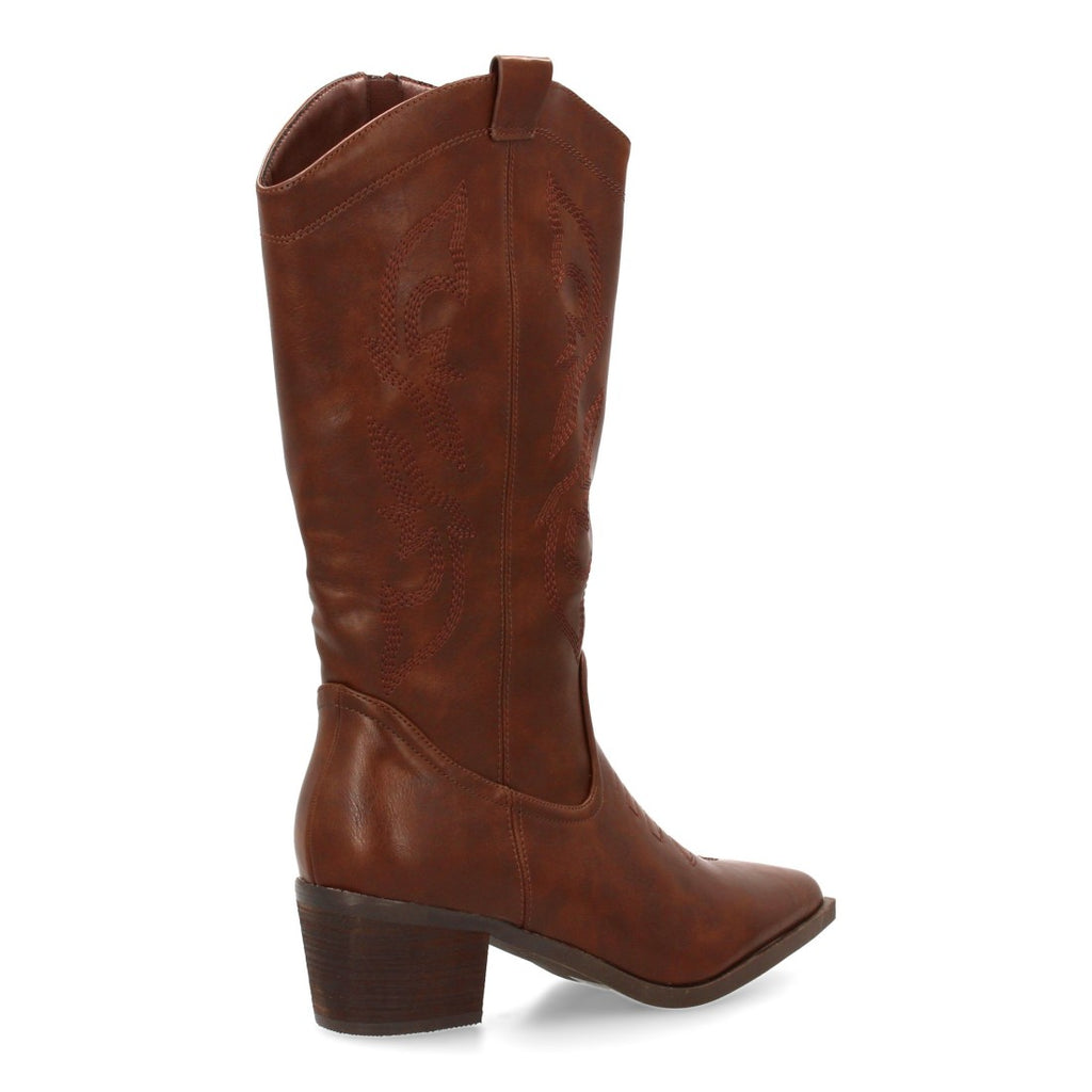 Botas Cowboy con Caña Alta y Bordado Lateral - Marrón
