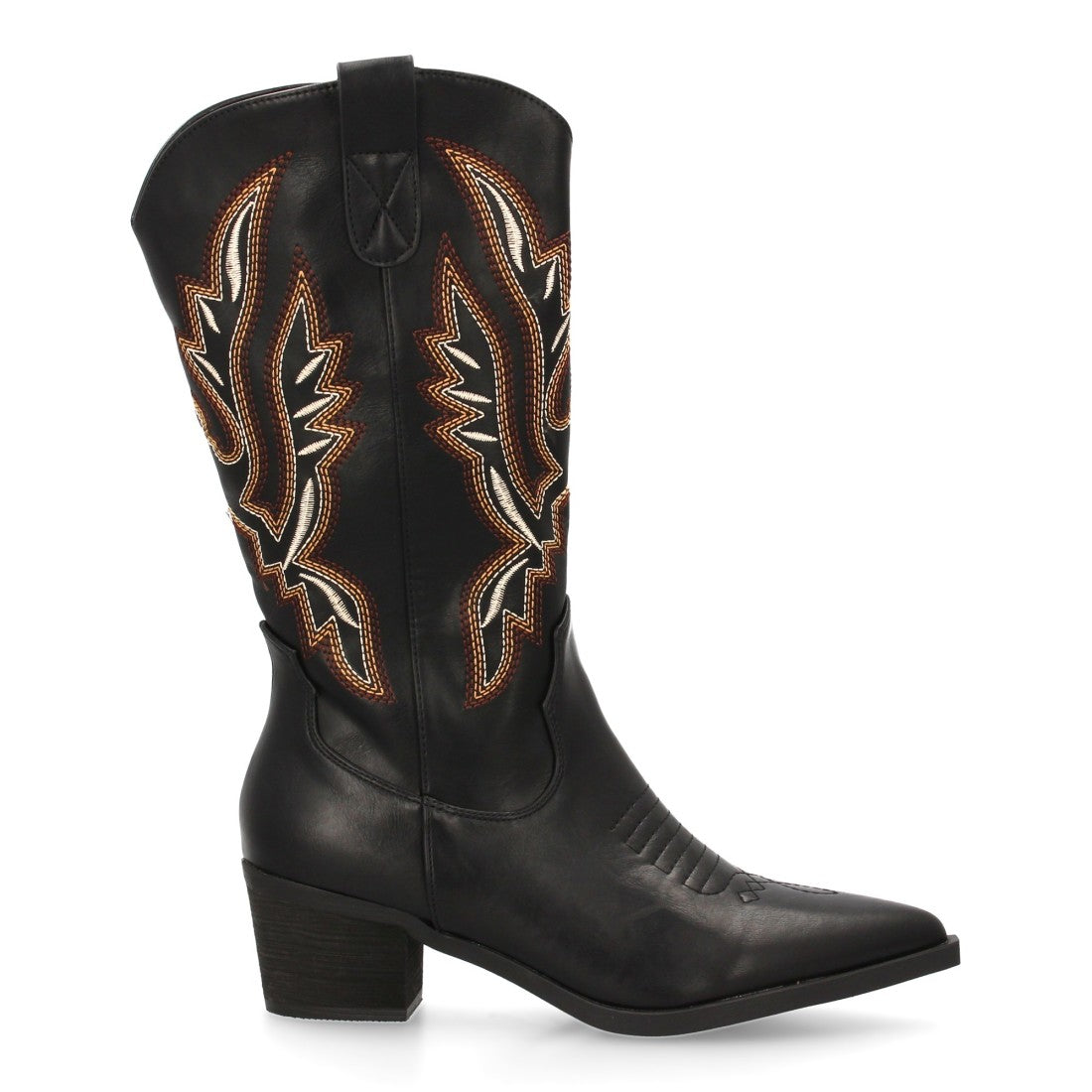 Botas Cowboy con Caña Alta y Bordado Multicolor - Negro
