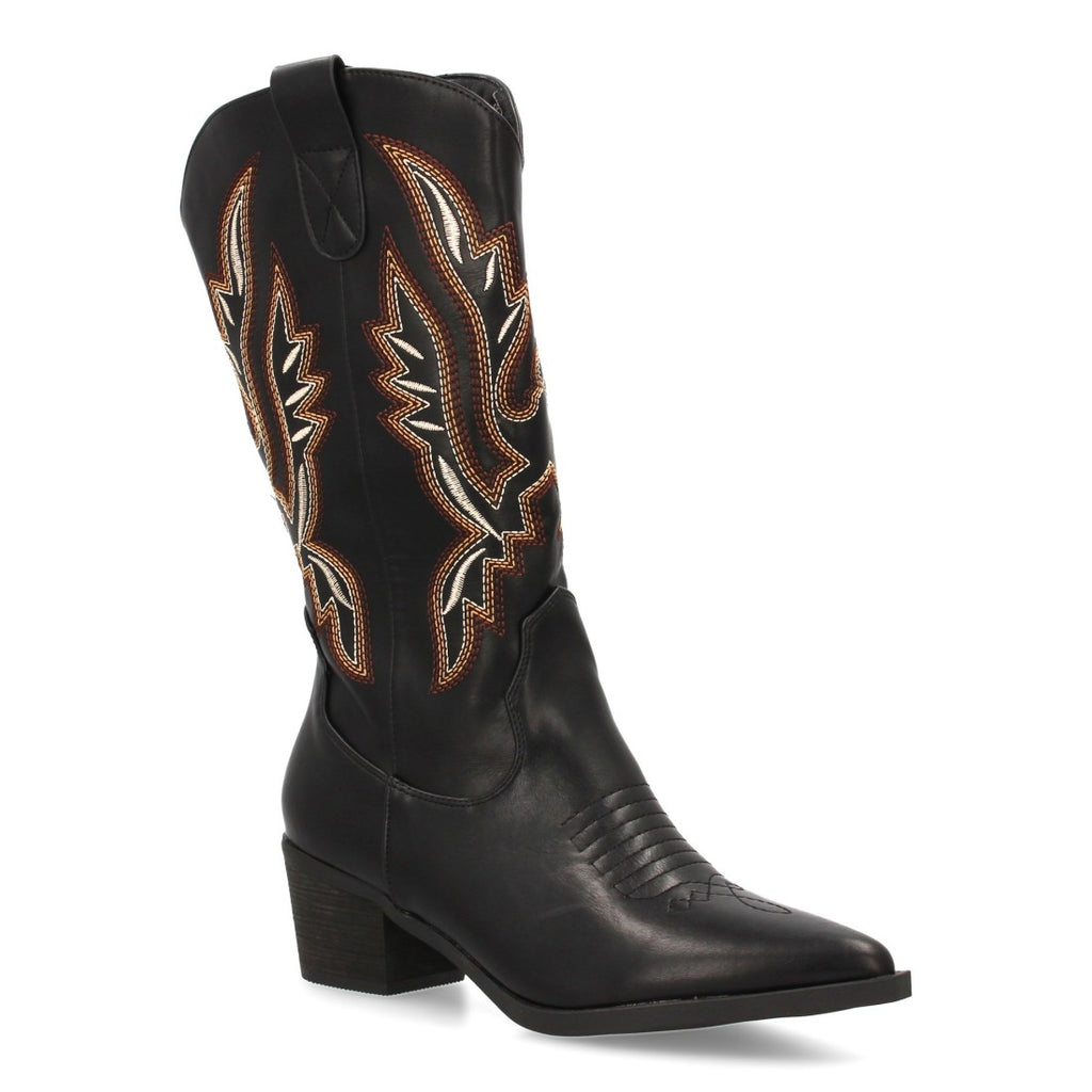 Botas Cowboy con Caña Alta y Bordado Multicolor - Negro