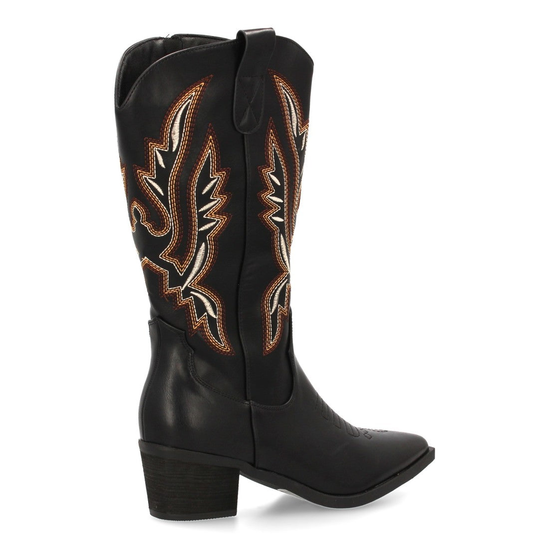 Botas Cowboy con Caña Alta y Bordado Multicolor - Negro