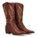 Botas Cowboy con Caña Alta y Bordado Multicolor - Marrón