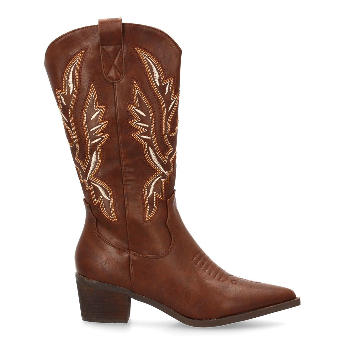Botas Cowboy con Caña Alta y Bordado Multicolor - Marrón