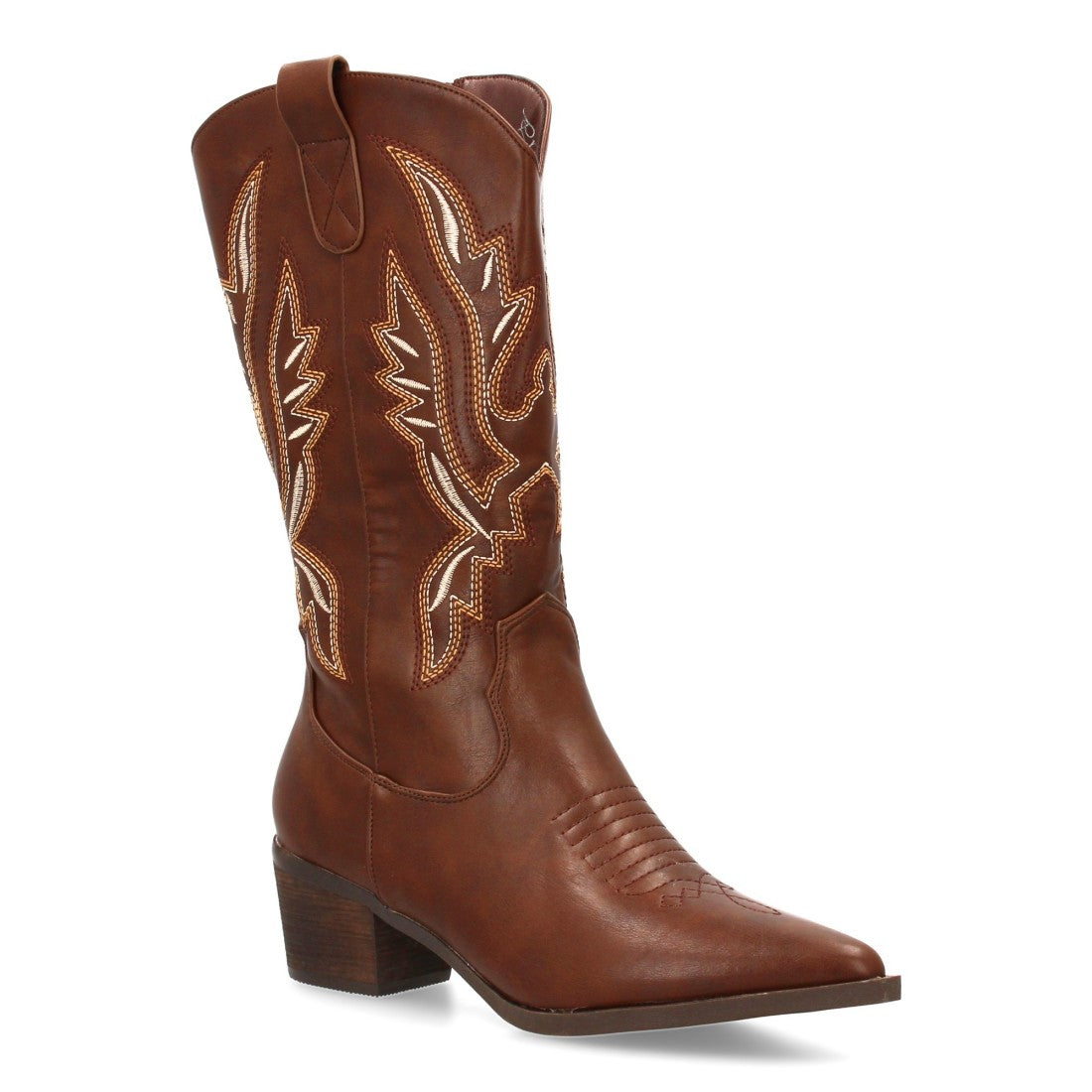 Botas Cowboy con Caña Alta y Bordado Multicolor - Marrón