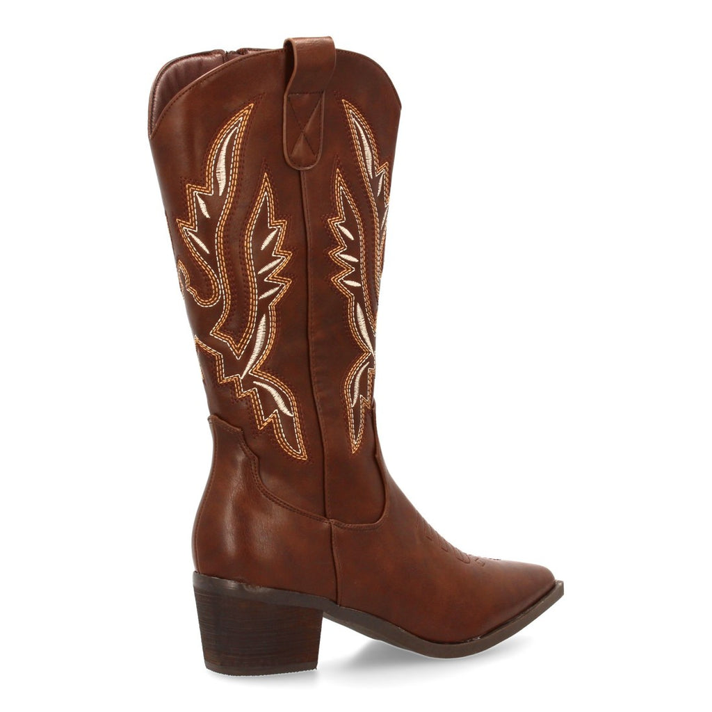 Botas Cowboy con Caña Alta y Bordado Multicolor - Marrón