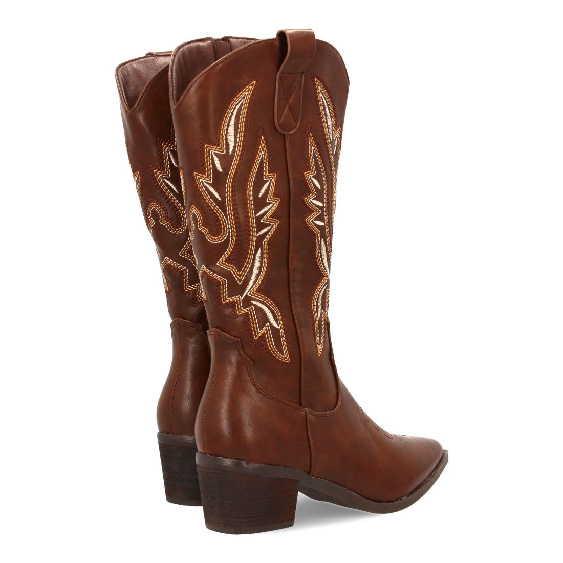Botas Cowboy con Caña Alta y Bordado Multicolor - Marrón