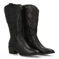 Botas Cowboy con Bordado y Tacón Ancho - Negro