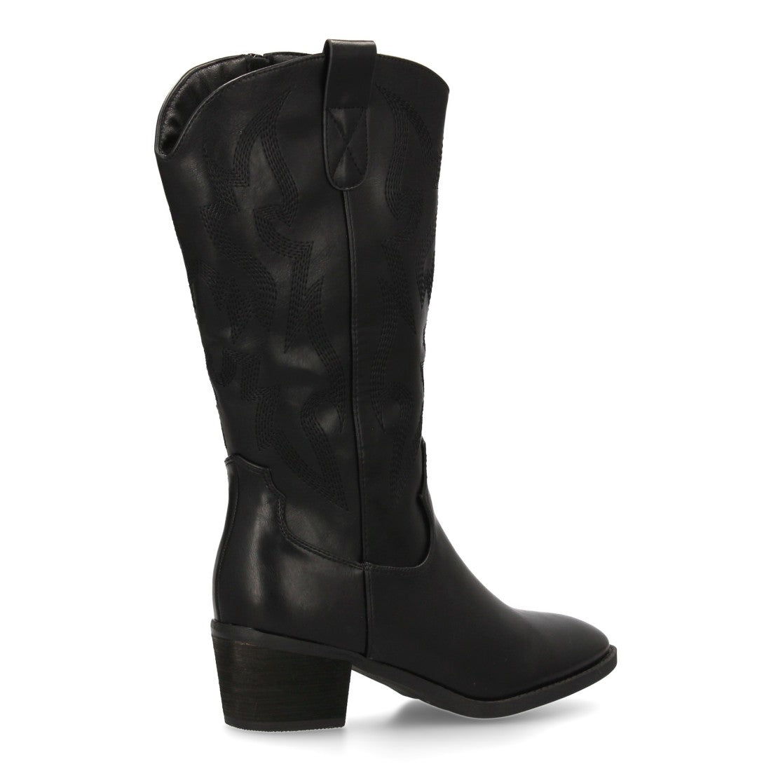 Botas Cowboy con Bordado y Tacón Ancho - Negro