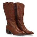 Botas Cowboy con Bordado y Tacón Ancho - Marrón