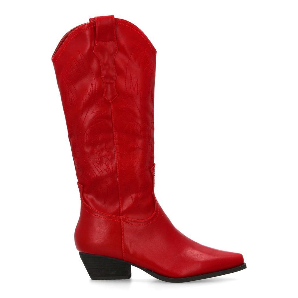 Elegante hohe rote Stiefel mit Absatz