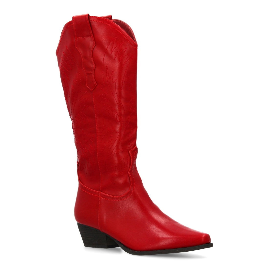 Elegante hohe rote Stiefel mit Absatz