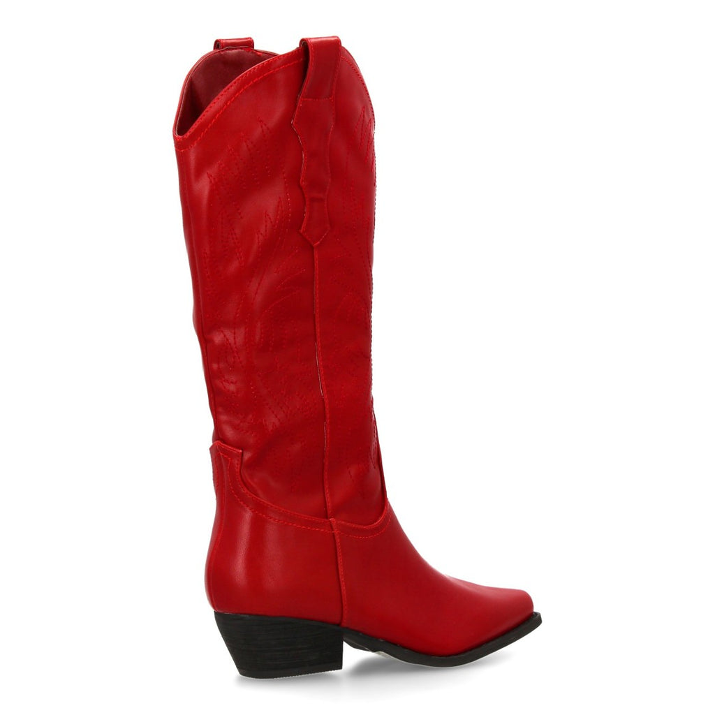 Elegante hohe rote Stiefel mit Absatz