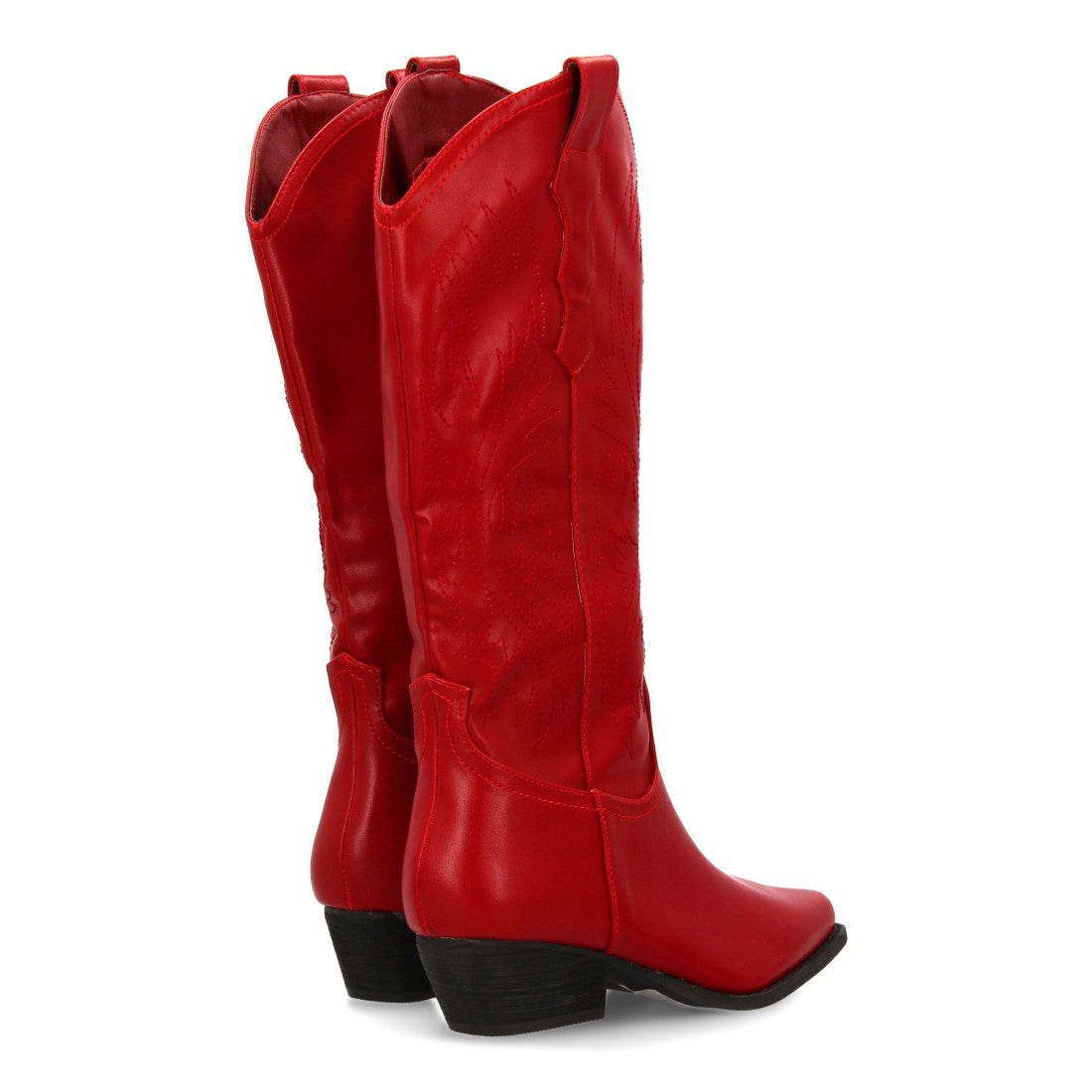Elegante hohe rote Stiefel mit Absatz