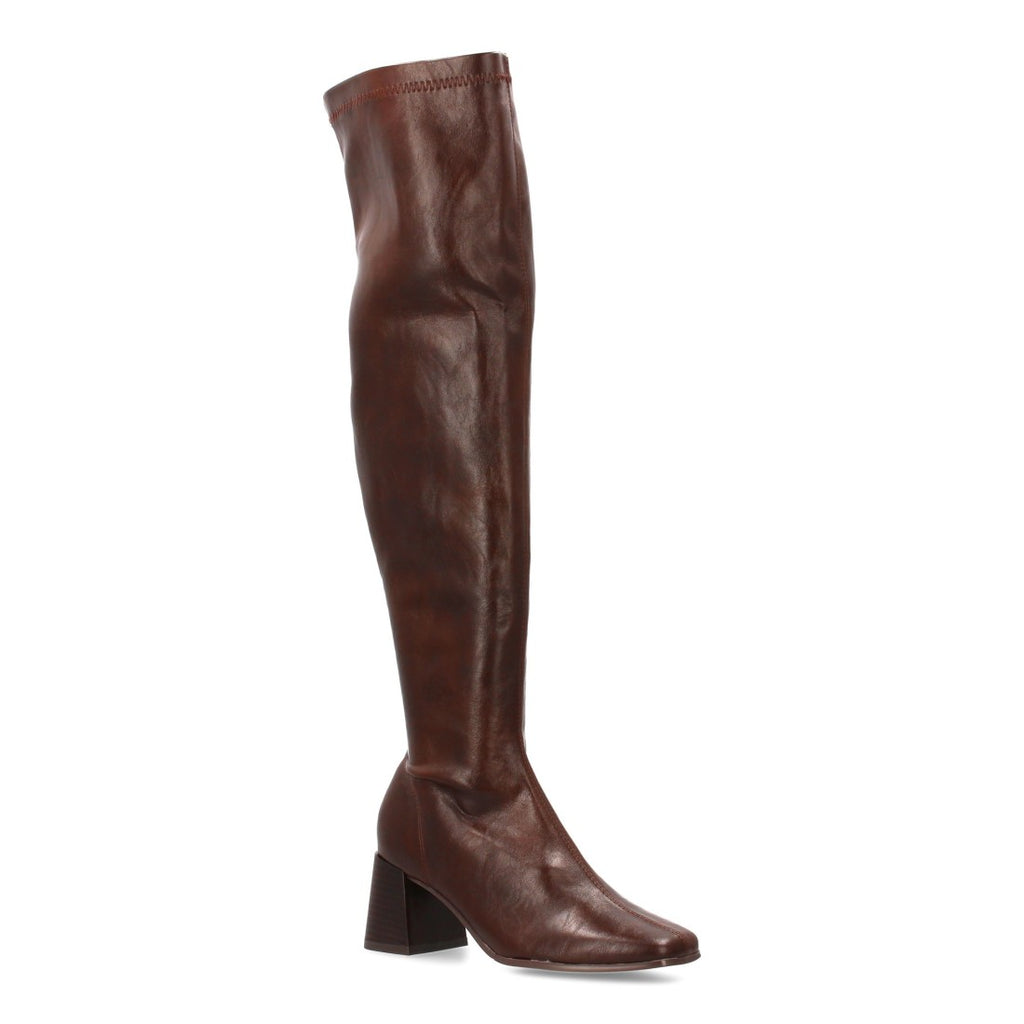 Elegante hohe braune Stiefel mit Absatz