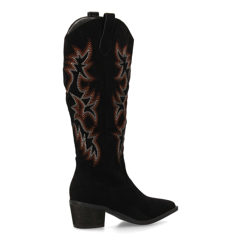 Botas Cowboy con Caña Alta y Bordado - Negro