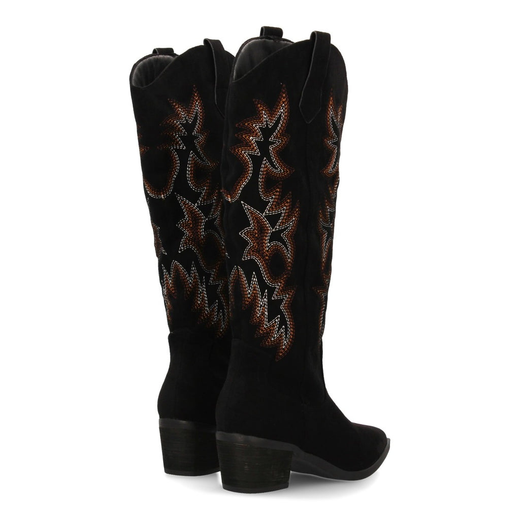 Botas Cowboy con Caña Alta y Bordado - Negro