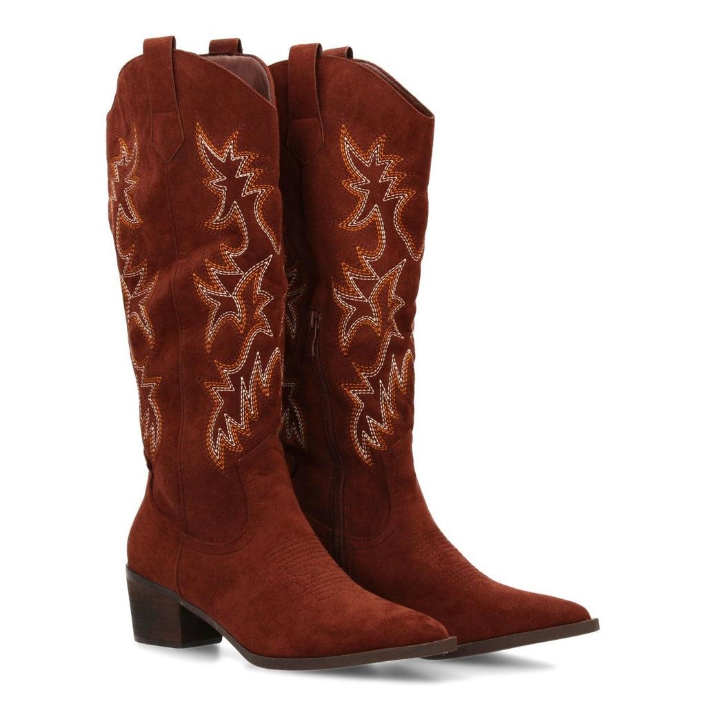 Botas Cowboy con Caña Alta y Bordado - Marrón