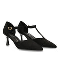 Zapatos Negros Mujer Tacón Medio Tira T Salón Elegantes