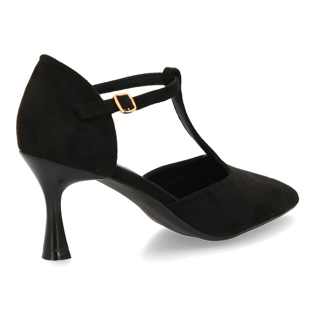 Zapatos Negros Mujer Tacón Medio Tira T Salón Elegantes