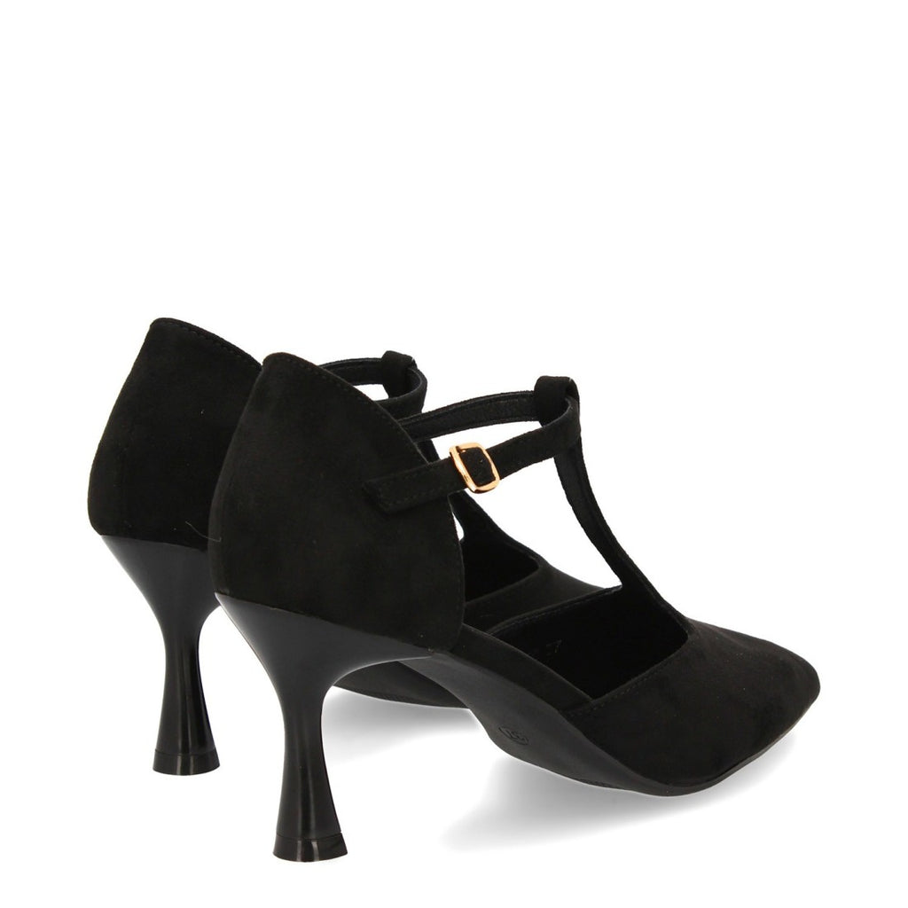 Zapatos Negros Mujer Tacón Medio Tira T Salón Elegantes