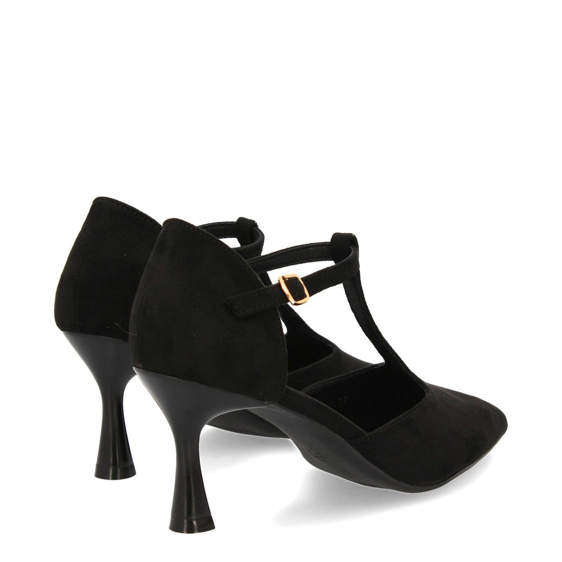 Zapatos Negros Mujer Tacón Medio Tira T Salón Elegantes