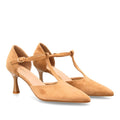 Zapatos Kaki Mujer Tacón Medio Tira T Salón Elegantes