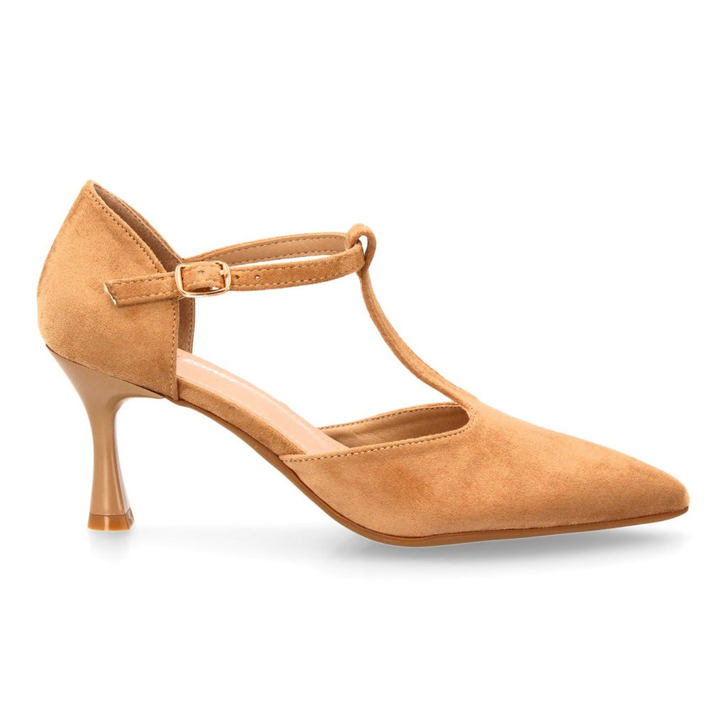 Zapatos Kaki Mujer Tacón Medio Tira T Salón Elegantes