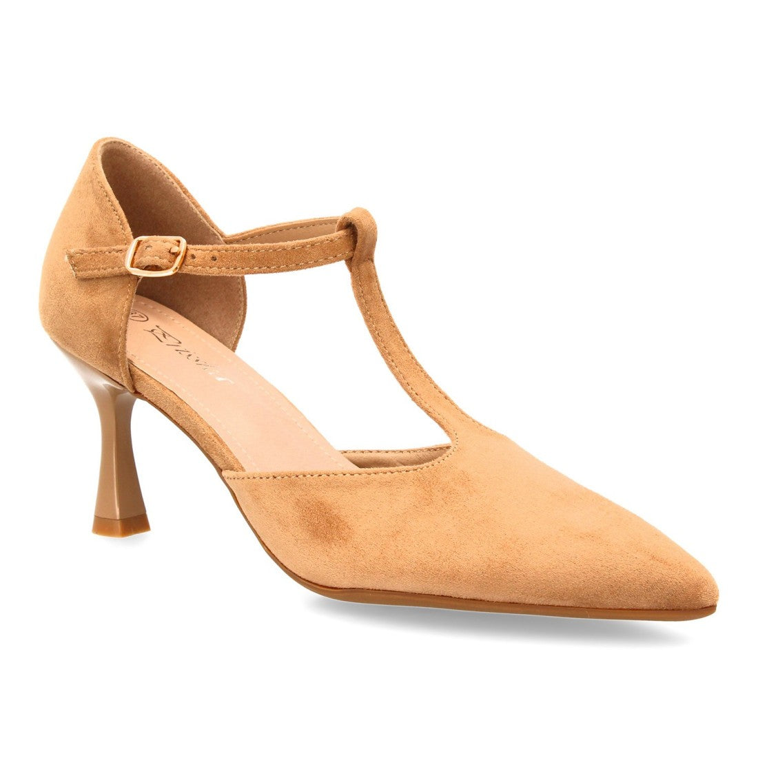 Zapatos Kaki Mujer Tacón Medio Tira T Salón Elegantes