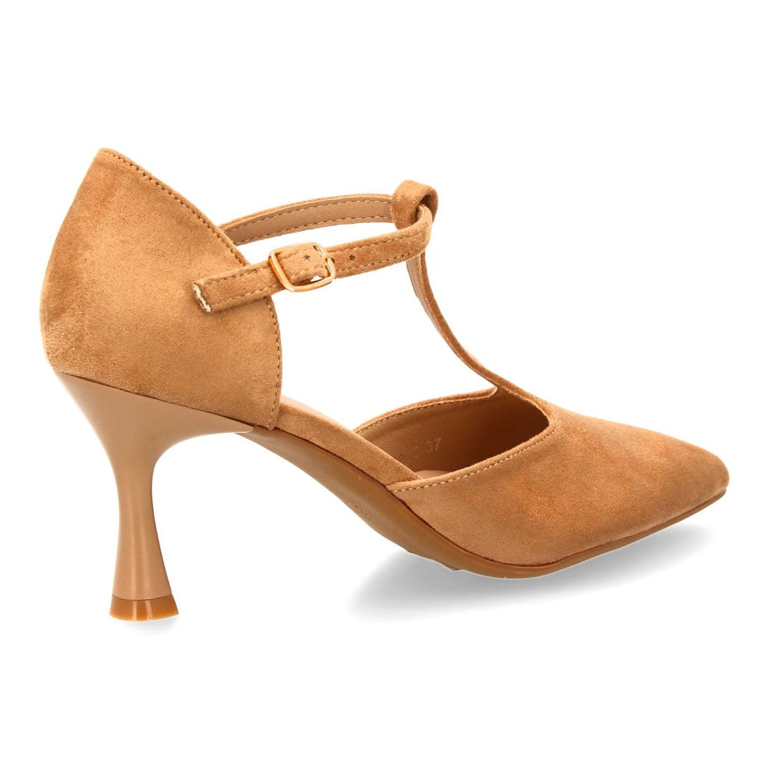 Zapatos Kaki Mujer Tacón Medio Tira T Salón Elegantes