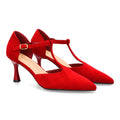 Zapatos Burdeos Mujer Tacón Medio Tira T Salón Elegantes