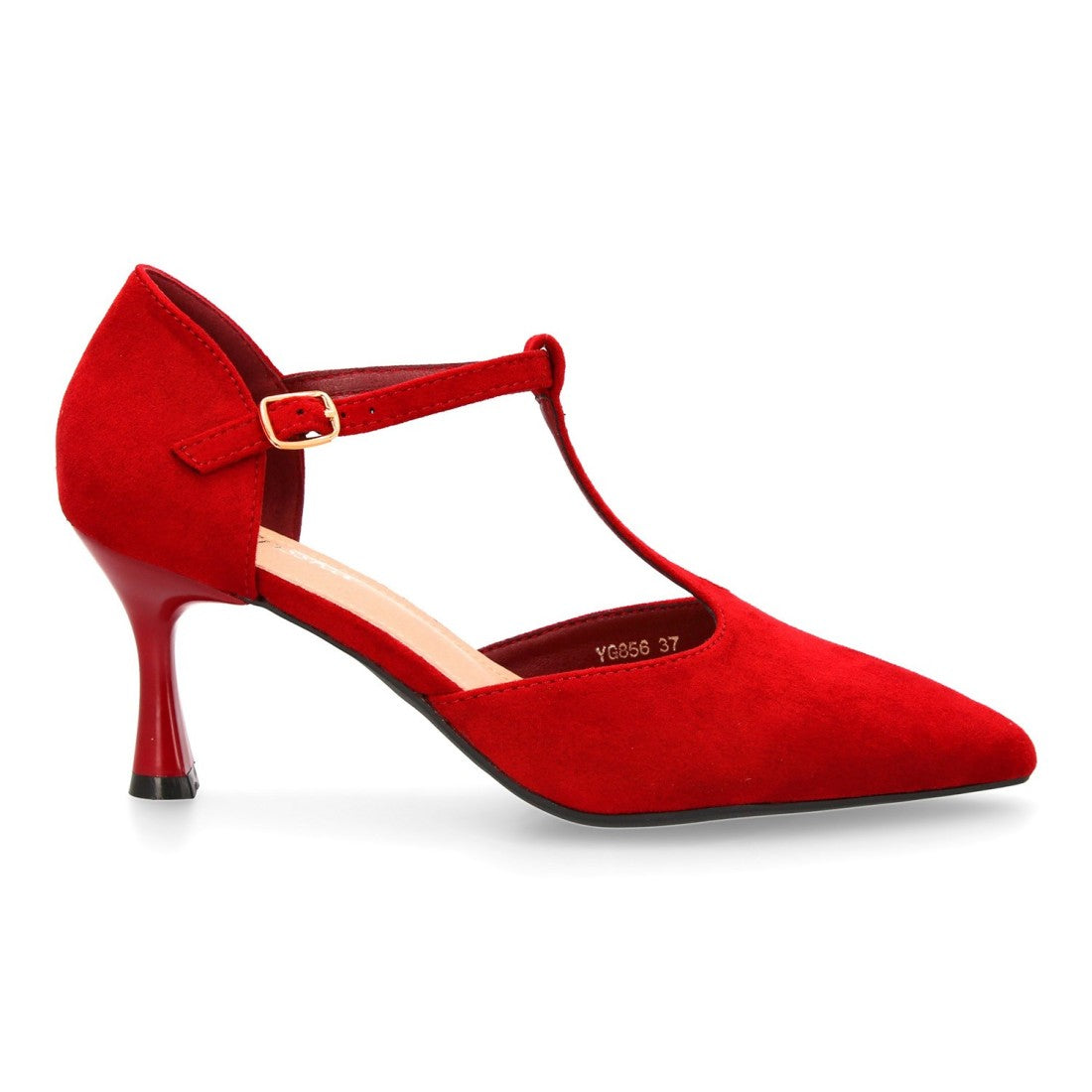 Zapatos Burdeos Mujer Tacón Medio Tira T Salón Elegantes