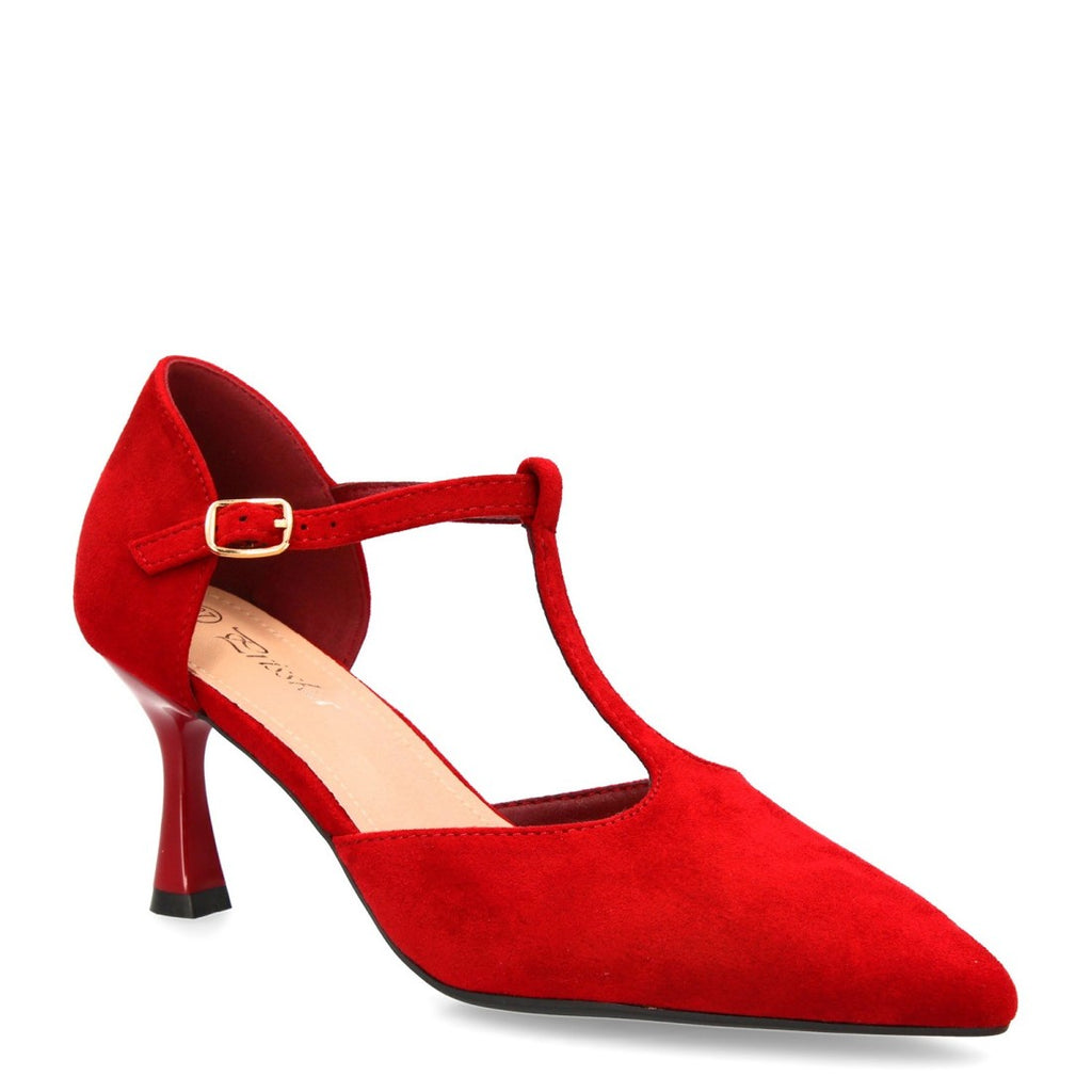 Zapatos Burdeos Mujer Tacón Medio Tira T Salón Elegantes