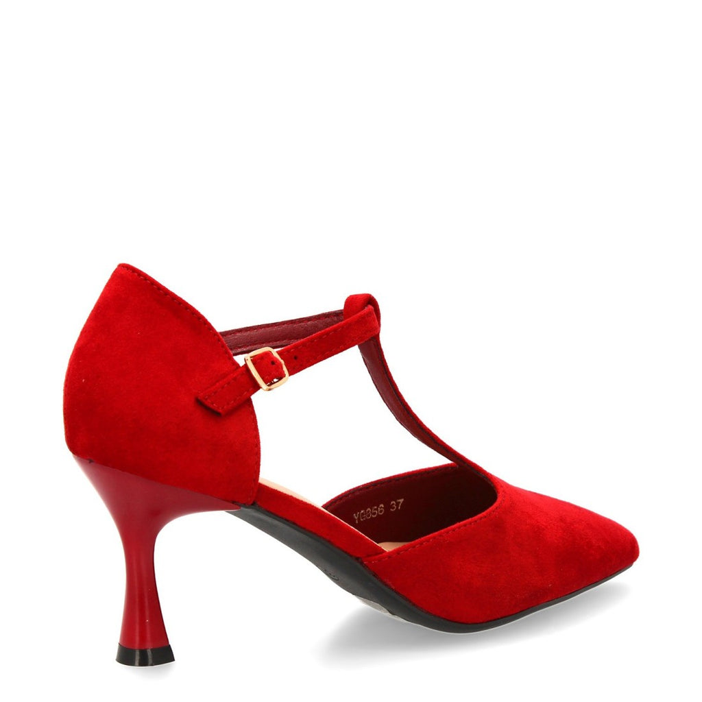 Zapatos Burdeos Mujer Tacón Medio Tira T Salón Elegantes