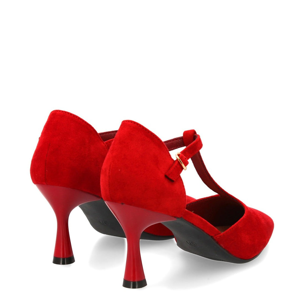 Zapatos Burdeos Mujer Tacón Medio Tira T Salón Elegantes