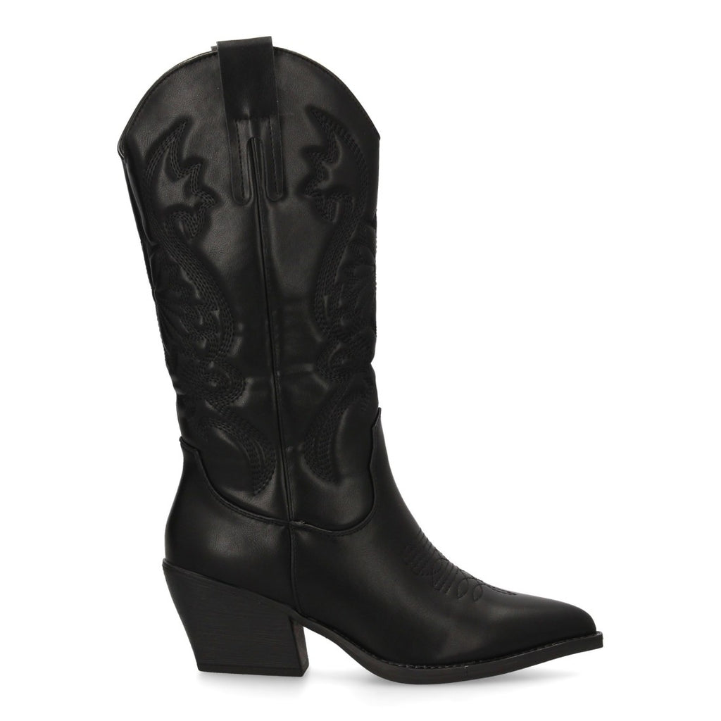 Botas Cowboy Altas con Bordado y Caña Alta - Negro