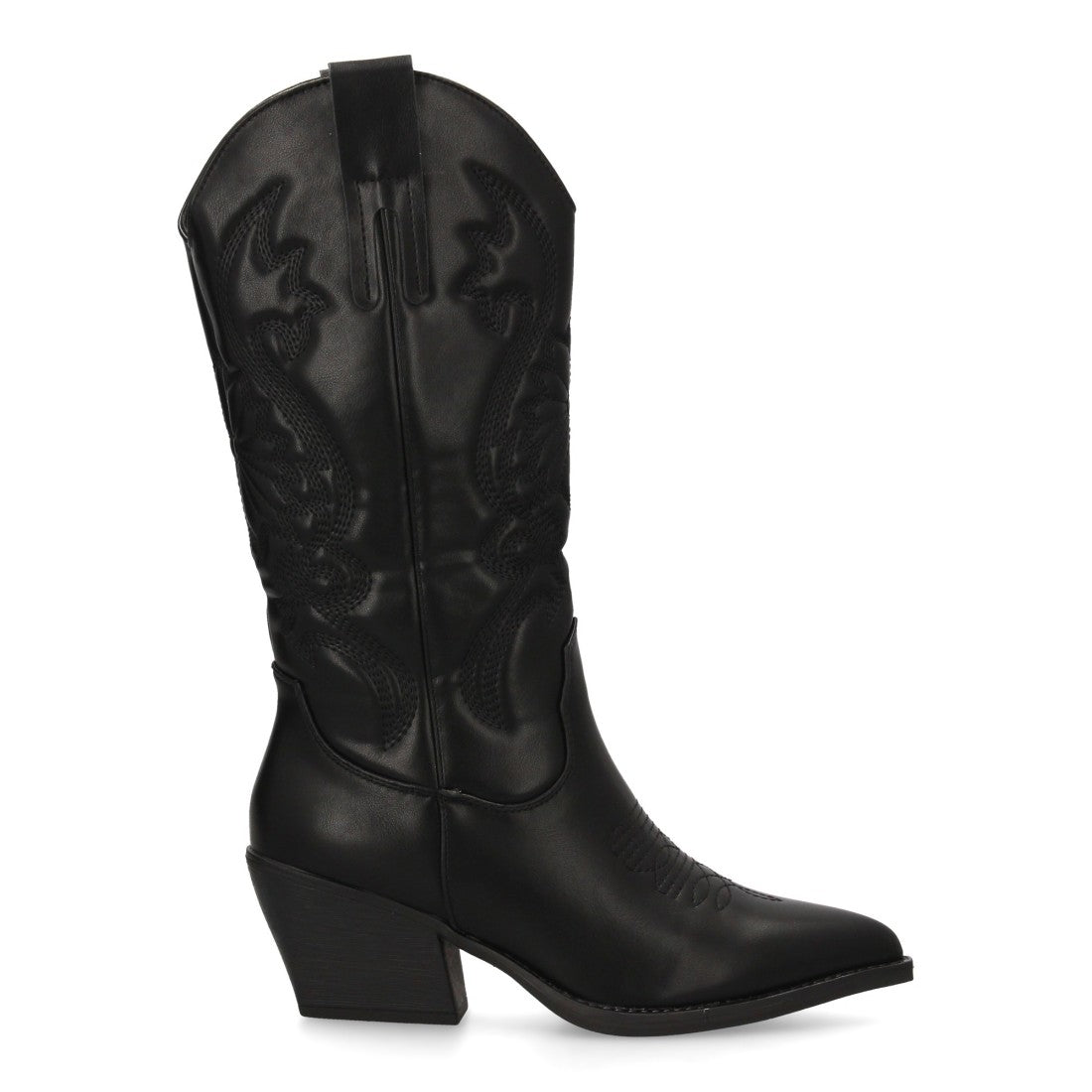Botas Cowboy Altas con Bordado y Caña Alta - Negro