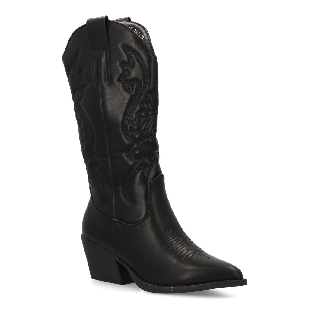 Botas Cowboy Altas con Bordado y Caña Alta - Negro