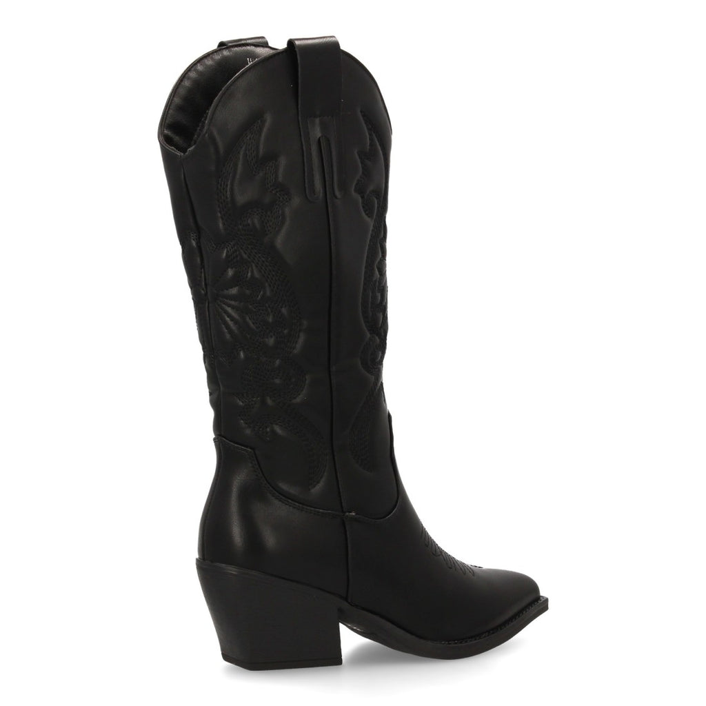 Botas Cowboy Altas con Bordado y Caña Alta - Negro