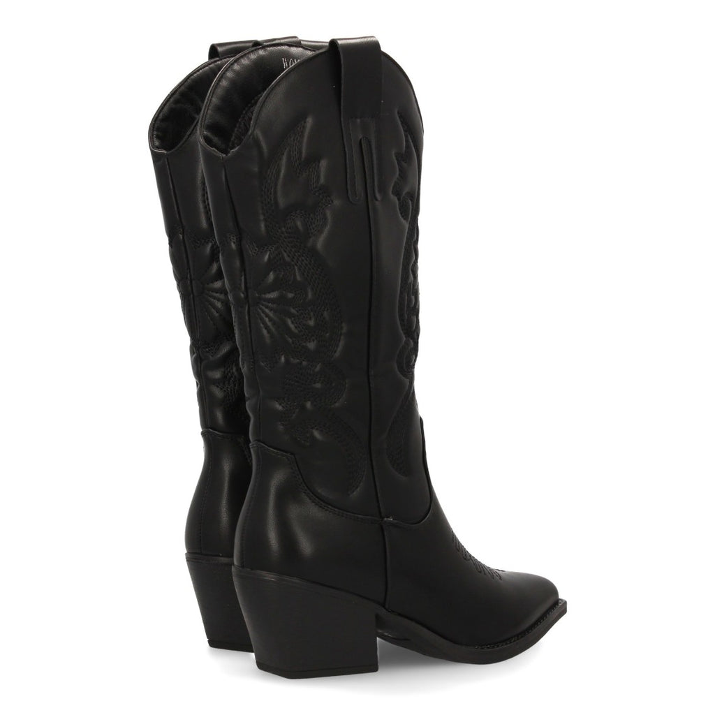 Botas Cowboy Altas con Bordado y Caña Alta - Negro