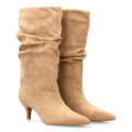 Hohe Stiefel Khaki Knitter-Effekt Stiletto-Absatz