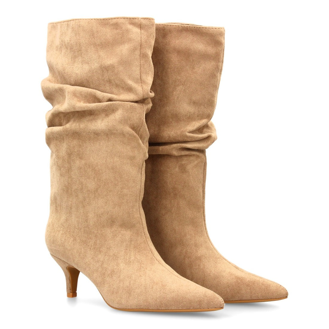 Hohe Stiefel Khaki Knitter-Effekt Stiletto-Absatz