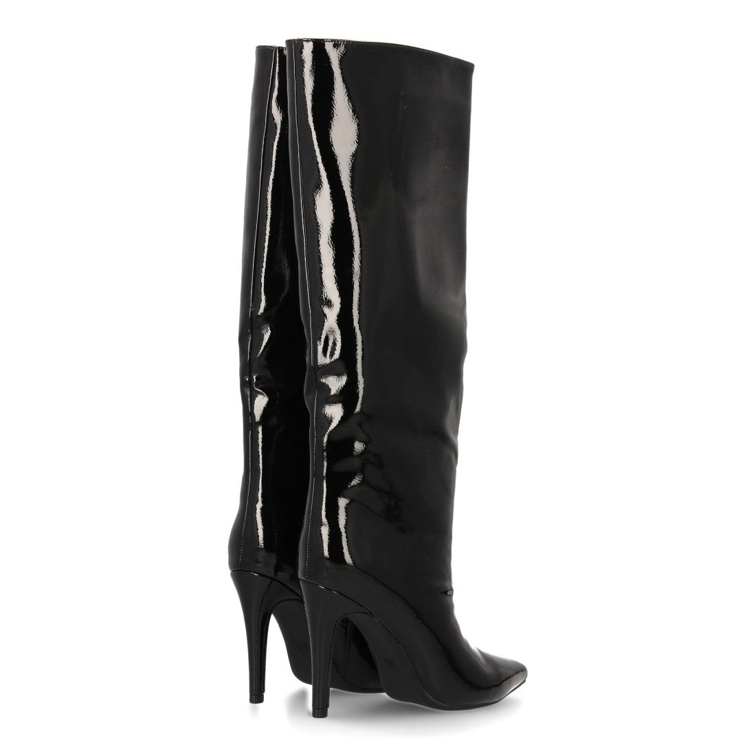 Schwarze Overknee-Stiefel aus Lackleder mit Absätzen und spitzer Zehenpartie