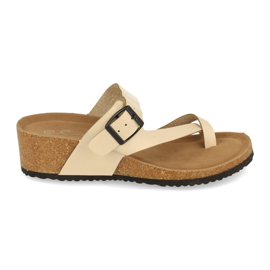 Sandalias Beige Mujer Cuña Esclava Piso Bio Planta Anatómica