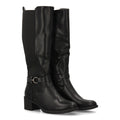 Schwarze Stiefel, Absatz, Schnalle, elastischer Schaft